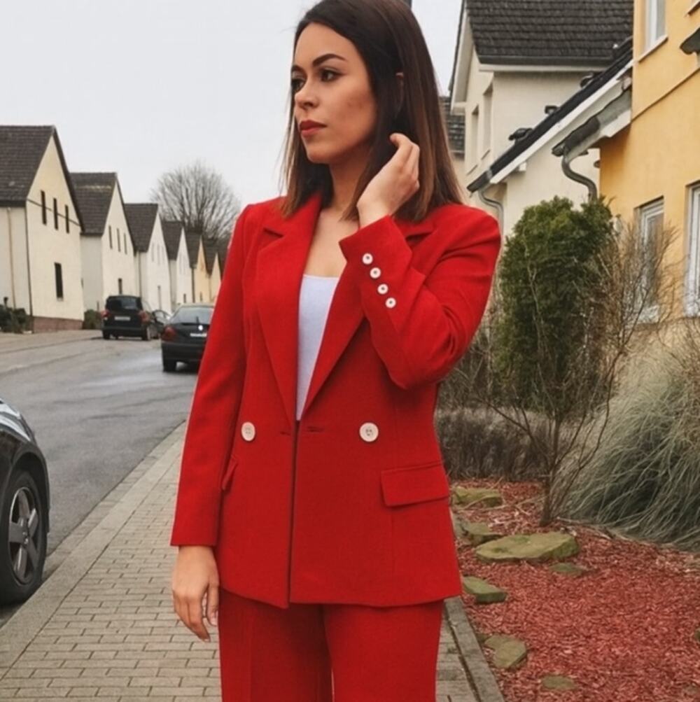 ZARA Double Breasted Oversize Blazer Cherry Red Sz XS {J18}